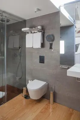 a bathroom with a toilet and a shower at 7 Gaia Roaster Apartments in Vila Nova de Gaia