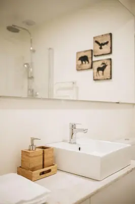 a bathroom with a sink and a mirror at Cozy 1-Bedroom with Private Terrace in Palmela in Porto