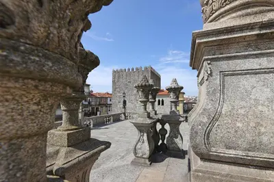 a view of a castle from a stone balcony at FLH Porto Modern Apartment in Porto