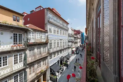 an overhead view of a city street with buildings at LovelyStay - Flower Stylish Apartment in Porto