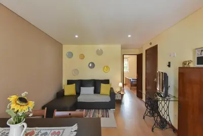 a living room with a couch and a television at Clerigos Old Town Apartment in Porto