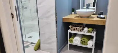 a bathroom with a shower and a sink at Alexandre Herculano Oporto Residence I II & III in Porto
