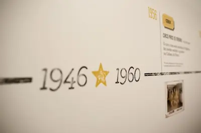a wall with clocks and pictures on it at Porto Coliseum Hotel in Porto