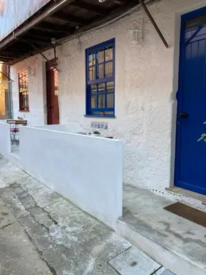 a white building with blue windows and a blue door at J3M Houses in Porto