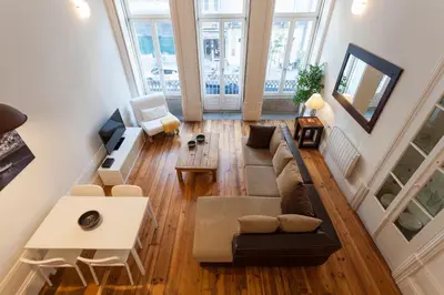 an overhead view of a living room with a couch at Loft Ribeira - 3px - Spacious Flat in Porto