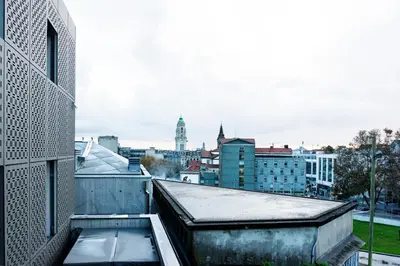 a view of a city skyline from a building at PortoSoul Trindade in Porto