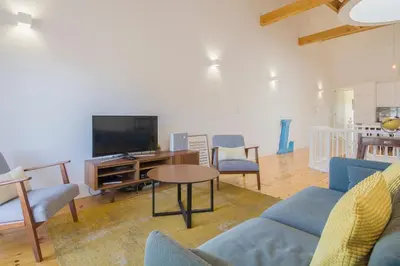 a living room with a couch and a tv at Loft D. João IV in Porto