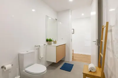 a white bathroom with a toilet and a sink at Oporto Palace Apartments in Porto