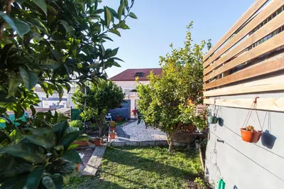 a garden with trees and plants next to a building at Bairro Alegre, Casa do Porto in Porto