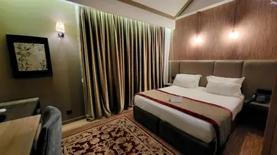 a hotel room with a large bed and curtains at Rubens Hotels & SPA in Vila Nova de Gaia