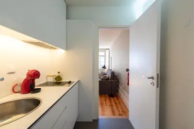 a kitchen with a sink and a red stuffed animal on the counter at Cedofeita Deluxe Apartment 3F in Porto