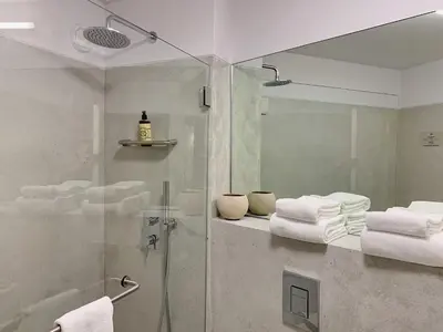 a bathroom with a shower and a glass shower stall at Oporto Serviced Apartments - Miragaia in Porto