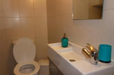 a bathroom with a toilet and a sink at A Ilha do Lindo Vale in Porto