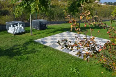 a picnic table in the grass with two water bottles at Portoo Blue Apartments - Amazing in Vila Nova de Gaia
