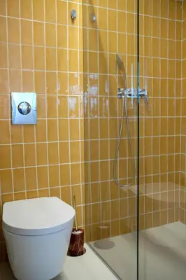 a bathroom with a toilet and a shower at Adega Floresta Residence in Porto
