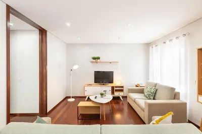 a living room with a couch and a tv at D&S - Family Apartments II in Porto