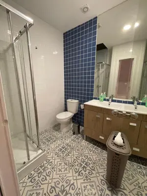 a bathroom with a shower and a toilet and a sink at Formosa Apartments in Porto