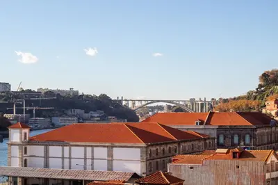 a view of a city with a bridge in the background at Luxurious Townhome with River View by LovelyStay in Porto
