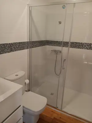a bathroom with a shower and a toilet at Comfortable Central 2 Bedrooms Apartments by Great&Cosy in Porto