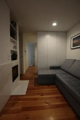a living room with a couch and a fireplace at OPORTO GUEST Natária Flats with Parking in Porto