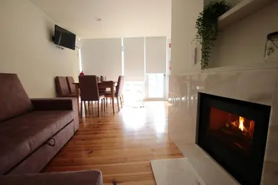 a living room with a couch and a fireplace at OPORTO GUEST Natária Flats with Parking in Porto