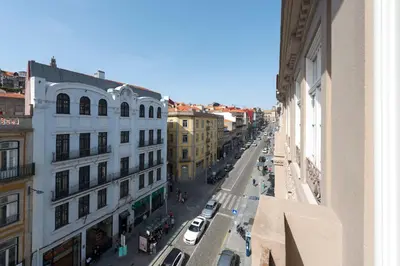 a view of a city street from a building at Mouzinho Luxury 3BR Flat l 5 min Walk to Ribeira by Lovelystay in Porto