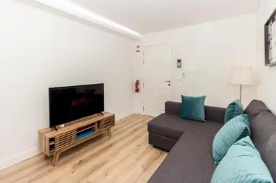 a living room with a couch and a flat screen tv at Oporto Modern Apartments - Campanha Train Station in Porto