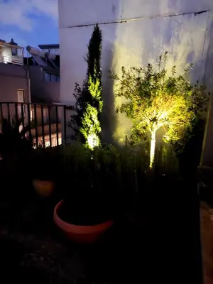 a night view of a house with a table in the yard at Le Chien Noir City Centre in Porto