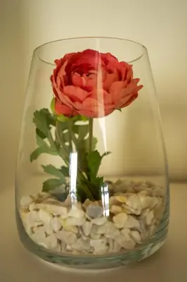 a glass vase with a red rose in it at Ilha Douro Duplex in Porto